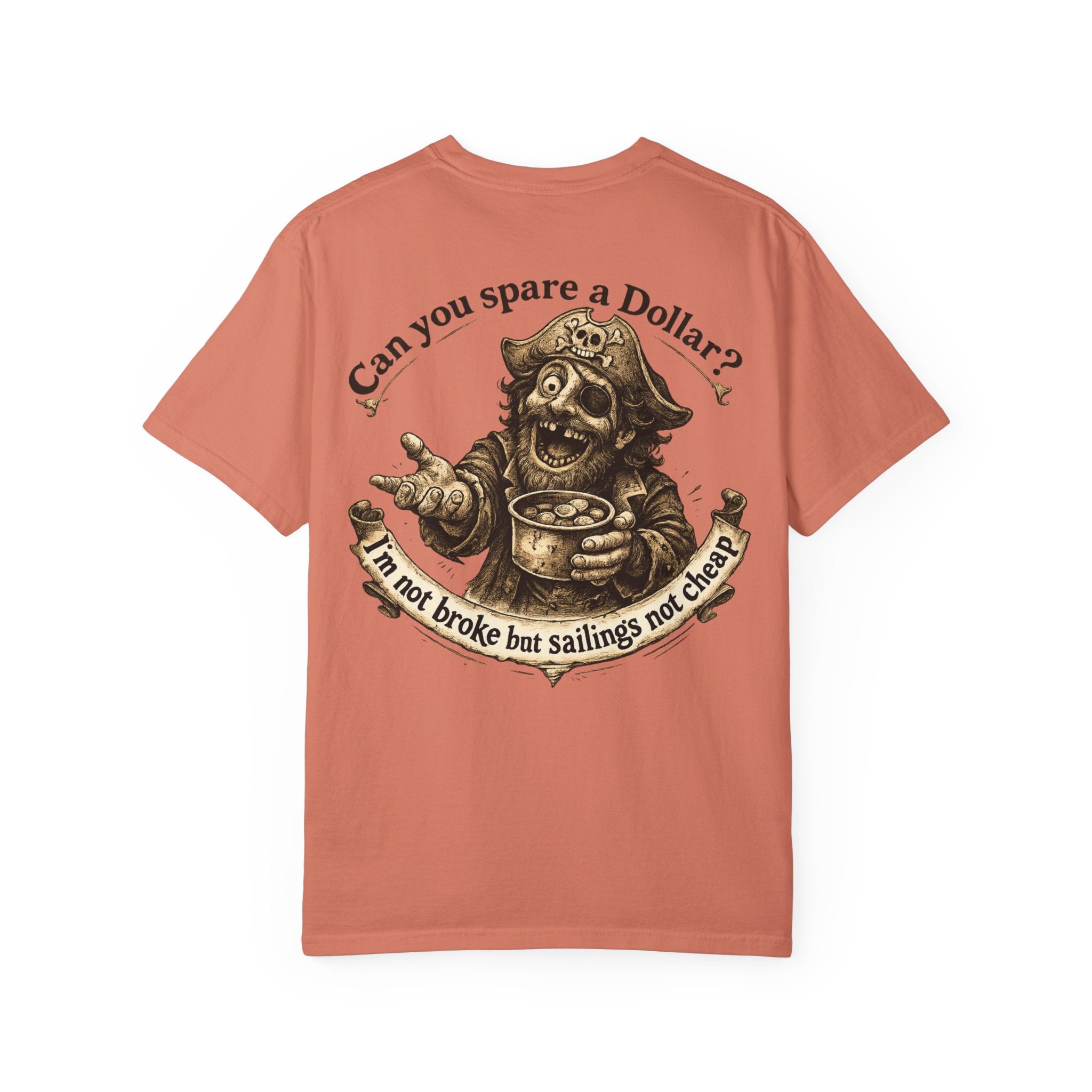 Pirate Beggar Graphic T-Shirt — "Can You Spare a Dollar?" Back Print
